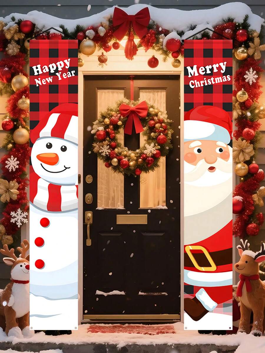 1 par de bandeiras decorativas de Natal, lindas bandeiras de decoração para pendurar na varanda de Natal, decoração elegante para áreas internas e externas, ideal para varanda, quintal, garagem e decoração de casa - Estilo C - Ver 1