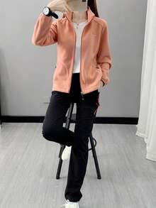 1件装 女士户外徒步登山330克加厚防风抓绒外套，冬季滑雪 - 珊瑚粉 - 查看 3