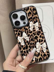 1 pieza Funda de teléfono suave, a prueba de caídas y antideslizante con estampado vintage de leopardo, patrón de corazón de cereza y textura de litchi, compatible con Apple y otros teléfonos, resistente al agua, a los golpes y a los arañazos - Multicolor - Ver 3