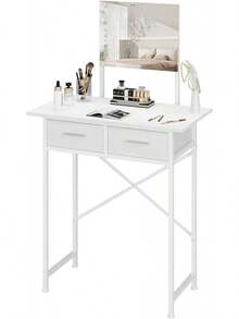 Tocador pequeño con espejo y cajones, tocador de maquillaje blanco con almacenamiento, tocador compacto para dormitorio, escritorio de maquillaje moderno para niñas, tocador ahorra espacio - 1 - Ver 7