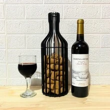 Wine Bottle Cork Holder Lacquered MDF Decoration - Svart - Visa 3