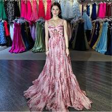 Pink Strap Elegant Gown Long Dress For Coming-Of-Age Ceremony Graduation Sweet Printed Evening Dress - Light Blue - View 4