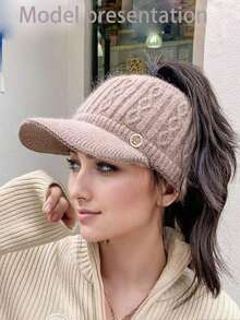 Women's Winter Knitted Hat, Lined, Non-Stretch Acrylic Material, Flat Top, Knitted Structure, Breathable Beret - Foldable Design, Suitable For All Seasons, Striped Craftsmanship, Non-Elastic, Holiday Themed - Multicolor - View 7