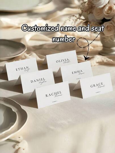 8/16/24 peças de cartão de lugar de casamento personalizado - personalize com nome e número da mesa, design minimalista e elegante, perfeito para recepção de casamento, chá de panela, festa de noivado, decoração de mesa de recepção, lembrancinha de casamento exclusiva