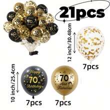 21件套生日庆典气球套装，包含印有年龄的黑色和金色气球、彩色亮片气球，适合装饰18岁、30岁、40岁、50岁、60岁和70岁生日派对，也可作为生日派对拍照和周年纪念庆祝活动的道具。 - 黑色金色 - 查看 7