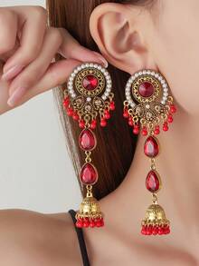 1 对时尚复古串珠流苏，南亚风格风铃流苏，女式金属不对称耳环，适合时尚派对、节日装扮、海滩度假 - 南亞風格時尚耳環 - 查看 8