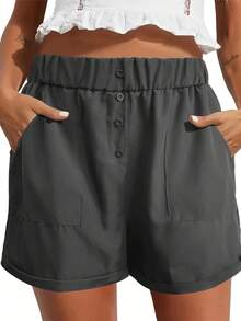 Six-Pack Women's Shorts Summer Casual Elastic High Waist Comfortable Light Breathable Fabric Shorts With Pockets - 6pcs - 查看 7