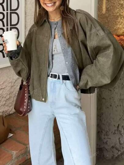 1pc Women Solid Color Casual Comfortable Jacket