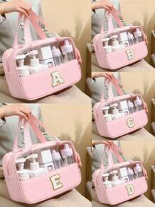 透明PVC洗漱包，字母化妆包，防水旅行洗漱包，字母拉链防水化妆品收纳包，化妆品整理包，便携式旅行化妆包，带便捷提手，适用于旅行洗漱用品、旅行必备品、邮轮必备品、旅行配件、浴室收纳、珠宝收纳、唇膏收纳、指甲油收纳，复活节礼物、伴娘礼物、母亲节礼物、女士洗漱包，大容量女士浴室洗漱包