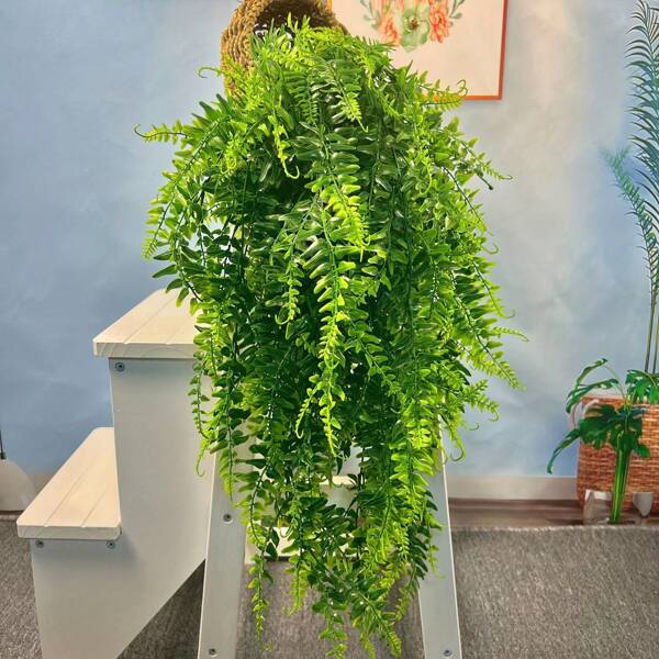 1/2/5Pcs Artificial Green Hanging Vines, Plastic Leaf Fern Type, Faux Trailing Green Plants, Perfect For Enhancing Living Room, Wedding Party Ambiance, Balcony Basket Decor, And All-Around Home Green Decorations.