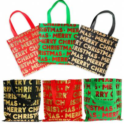 12 个圣诞礼品袋，3 种颜色中号可重复使用圣诞糖果袋，金箔小礼品袋，批量供应，适合圣诞派对礼物，尺寸 7.8 英寸（黑色/）