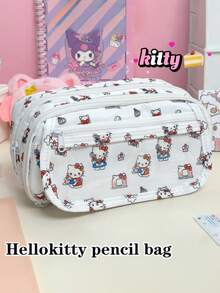 Sanrio 1个装Hello Kitty印花铅笔盒小学生大容量文具袋可爱多层小猫铅笔盒儿童透明文具收纳盒 - 彩色 - 查看 10