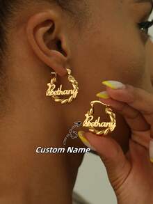 Customized Name 18mm Mini Earrings |, Customized Name 18mm Mini Earrings | Personalized Name Customized 22mm Small Earrings | Delicate Customized Stud Earrings | Customized Engraved Name Earrings - Letter Earrings - View 1
