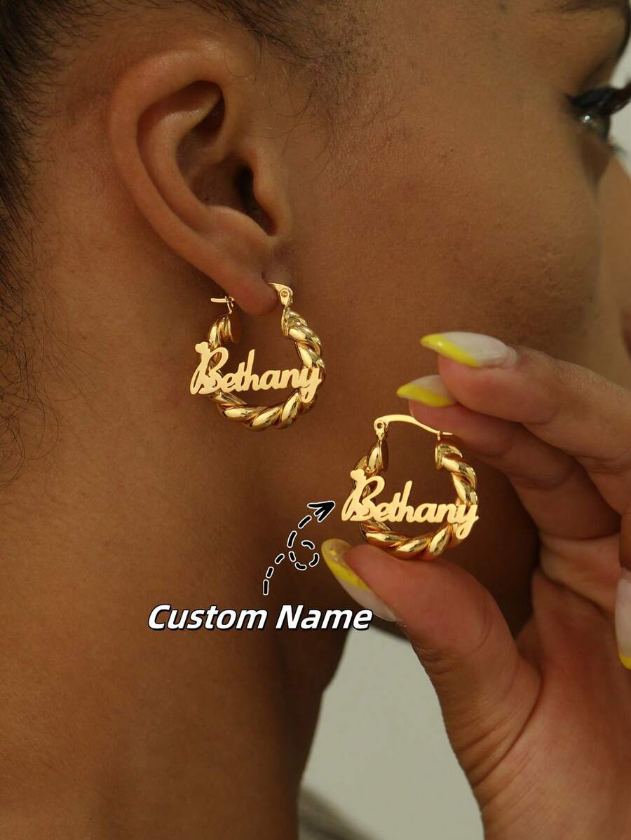 Customized Name 18mm Mini Earrings |, Customized Name 18mm Mini Earrings | Personalized Name Customized 22mm Small Earrings | Delicate Customized Stud Earrings | Customized Engraved Name Earrings - Letter Earrings - View 1
