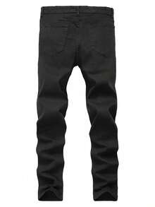 Straight Fit Washed Denim Jeans, Versatile Commuter Slant Pocket Jeans For Men & Women, Skinny Fit Casual Wear, Cotton Fabric For All Seasons - Black - View 5