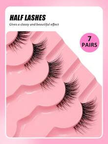 7 Pairs Asiteo Natural Cat Eye Makeup Effect False Eyelashes, Thin Corner Lashes, Transparent Stem, Short Style, Strip Lashes, Eyelashes, False Eyelashes - Natural Lashes - View 6