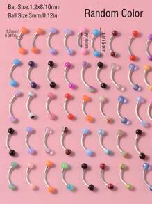 50pcs/set Random Color Ball Decor Eyebrow Ring Unisex Fashion Punk Body Piercing Jewelry - Multicolor - View 5