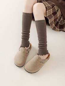 1/3/5 Pairs Girls Calf Leg Warmers, Sweet Ballet Style Ruffle Trim, Knitted Warm Leg Warmers, Solid Color Knee High Leg Warmers, Spring Autumn