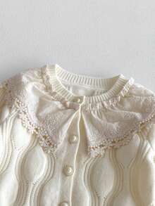 Autumn Baby Girl Embroidered Floral Trim Cardigan - Apricot - View 4