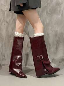 2025 Autumn/Winter New Pointed Toe Thigh High Boots For Women, European & American Style Slim Heel High Boots,Knee High Boots - Red - View 2