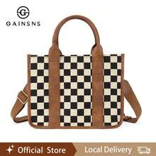 GAINSNS Checkered Mini Tote Bag For Women Shoulder Bags Crossbody Bag Handbag Satchel Bag Teacher Handbag - School Work Office Travel Beach, Chessboard Black And Brown - 彩色 - 查看 9