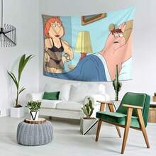 Family Guy Themed Tapestry - Vibrant Peach Skin Velvet Wall Hanging With Animated Characters, Perfect For Bedroom, Living Room, Or Dorm Decor, Indoor Art Gift, Polyester, Horizontal, Bedroom Decoration| Character Depiction| Texture - 白色 - 查看 5