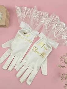 1 pieza Guantes personalizados bordados Guantes de novia personalizados con puños de encaje - Personalizado con nombre "Sra." y fecha de boda Guantes de satén - Regalo elegante para la novia, accesorio de boda - Multicolor - Ver 9