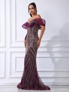 Elegant Purple Mermaid Sequined Strapless Beaded Long Fitted Evening Gown, Suitable For Parties - Purple - View 4