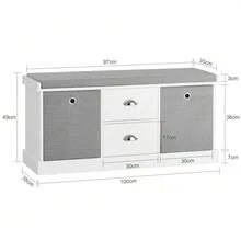 SoBuy FSR66-HG, 2 Baskets 2 Drawers Hallway Bedroom Storage Bench, Shoe Bench Shoe Rack Shoe Cabinet With Seat Cushion