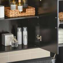 SoBuy Kitchen Bathroom Wall Cabinet Wall Storage Cabinet Unit With 2 Doors Dark Grey W60 X D30 X H60cm FRG231- Home Bathroom Decor Bathroom Organizer Summer Bathroom Accessories - Black - View 5