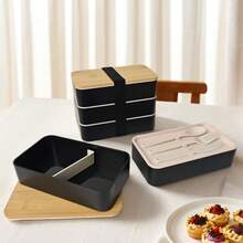 1 Set Bento Box With Utensils, Insulated Bag, Meal Prep Container, Lunch Box Set, Adult Lunch Box, Women's Insulated Bag, Japanese Bento Box, Snack Container, Reusable, Travel Essential, Suitable For School, Work, Outdoor Activities - Black and White - View 6