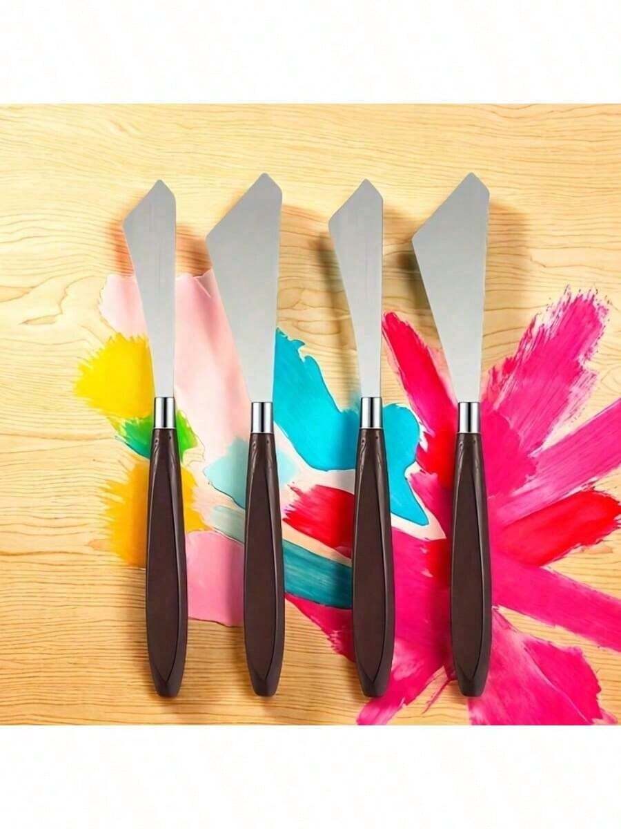 2/4 piezas Espátulas profesionales de acero inoxidable con mango de madera, rasquetas de pintura, cuchillos para mezclar pintura, espátulas de pintura para estudiantes de arte y pintores