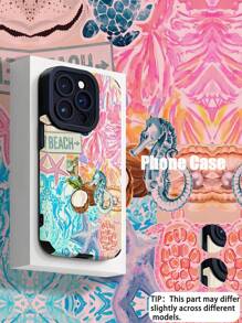 1 件柔软保护手机壳，浅蓝色和粉色海洋生物图案，垂直条纹仿皮革纹理，适用于 Apple 和 16/16 Plus/16 Pro/16 Pro Max，防水防震防摔防刮 - 彩色 - 查看 1