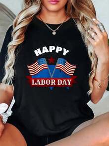 Happy Labor Day T Shirt T-Shirt Summer Outfits Women T Shirts Women Graphic Tees Women - Black - View 1