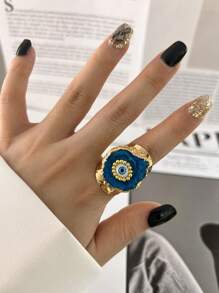 1 pieza Anillo ancho de estilo de moda con cuentas de ágata natural asimétrica multicolor chapado en oro, adecuado para uso diario y de fiesta de mujeres