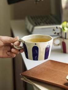 1 件简约条纹格纹陶瓷杯，早餐牛奶燕麦杯，家用下午茶咖啡杯，果汁饮料杯，情侣水杯，送给家人和朋友的节日礼物杯 - 彩色 - 查看 10