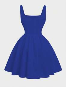 Váy dây mảnh màu trắng phong cách tối giản kiểu Pháp mùa xuân/hè, váy liền thân hở lưng cổ vuông ôm sát, không tay, cổ điển trẻ hóa cao cấp dành cho nữ - Màu xanh ngọc - Xem 6