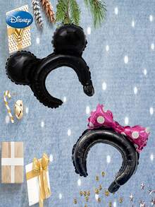 Disney 2pcs Officially Licensed Mickey Minnie Hairband Shape Balloon Cosplay Dress Up Cartoon Character Birthday Party Supplies Graduation Dinner Theme Banquet Decoration Photo Supplies Christmas Halloween Gifts - Black - View 7