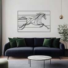 Running Horse Metal Wall Art, Minimalist Line Art Decor, Geometric Horse Sculpture, Modern Equestrian Wall Accent, Western Home Decor( Metal Cactus Wall Decor Inspirational Quote Metal Wall Decor Compass Metal Wall Art Metal Wall Decor With Birds - Black - View 3