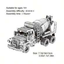 Modelo de Montagem Metálica 3D, Quebra-cabeça de Fivela de Aço Inoxidável DIY, Modelo de Veículo de Engenharia, Sem Necessidade de Cola, Presente de Aniversário, Decoração, Caminhão Basculante, Caminhão Betoneira, Pega de Parede Contínua, Modelo de Sonda de Poço de Petróleo, Modelo de Guindaste de Cais - Multicolorido - Visão 3