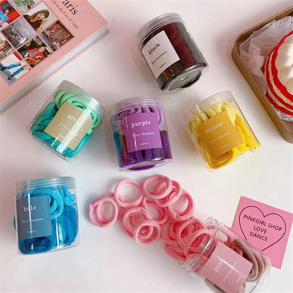 50 piezas de ligas de pelo elásticas para niñas - de poliéster suave, estilo simple, sujetadores de coleta y accesorios, accesorios para el cabello para niñas