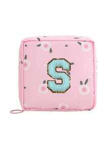 1pc Pink A-Z Embroidered Sanitary Pad Pouch - Large Capacity, Waterproof, Cartoon Pattern - Essential For Women's Periods! Waterproof Cosmetic Bag, Coin Purse - Multicolor - View 35