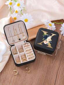 1pc Floral Rose Initial Jewelry Box, A-Z PU Leather White Portable Travel Jewelry Box, Black Jewelry Storage Box, Pink Mini Portable Zipper Jewelry Box, Necklace, Ring Pendant, Bracelet, Earring Storage Box, Jewelry Packaging Box, Suitable For Mother's Gift, Wedding Gift, Bridesmaid Gift, Anniversary Gift, Christmas Gift And Girlfriend's Boutique Gift. - Multicolor - View 15