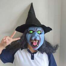 1pc Halloween Witch Horror Mask, Witch Long Hair Latex Hat Mask, Hat Performance Long Hair Old Witch Mask, Multiple Styles Available