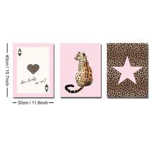 Set Of 3 Unframed Pink Leopard Playing Card Cheetah Star Preppy Art Poster Canvas Print Minimalist Y2K Luxury Girly Room Dopamine Decor Funky Painting For Dorm,Living Room,Bedroom,Modern Home Decoration