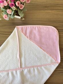 Hooded Polyester Baby Bath Towel Without Lining - Pink Polka Dots - View 2