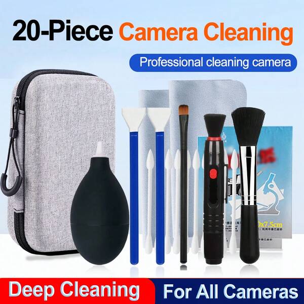 Kit de limpeza de câmera com 4/20 peças, limpador profissional de lentes para DSLR, câmeras sem espelho, smartphones - inclui soprador de ar, cotonete para limpeza de sensor, pano de limpeza, papel de limpeza, caneta para limpeza de lentes, escova, cotonete de limpeza, etc. - adequado para todas as câmeras e lentes