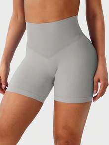 YEOREO Workout Shorts Womens Butt Lifting 4.5\" Seamless Hidden Scrunch High Waist Gym Tummy Control Christiy Biker Shorts Fall Clothes For Women Black Shorts - 淺灰色 - 查看 5