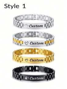 1pc Custom Personalized Stainless Steel Men's Bracelet, Customized Watch Strap Bracelet Personalized Name Bracelet For Men Name Dad Bracelet For Husband Father Unique Ideal Gifts For Him Boyfriend, Dad, Family, Friends, Son, Grandparents For Anniversaries