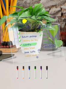 1 pieza Pizarra de mensaje transparente de acrílico (incluye 6 marcadores blancos), pizarra de escritura borrable para notas y exhibición